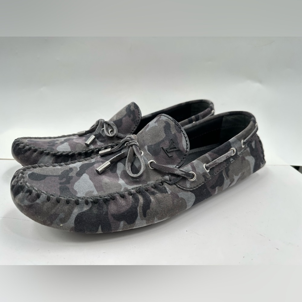 Louis Vuitton Gray Suede Camo Pattern Arizona Loafers Size 10.5 LV/11.5 USA - Picture 2 of 13